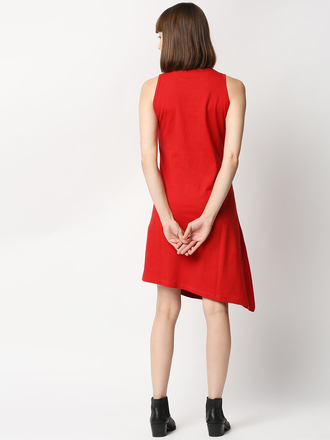 Buy BLAMBLACK Women Round neck Dresses Cherry Red Color Solid Sleeveless