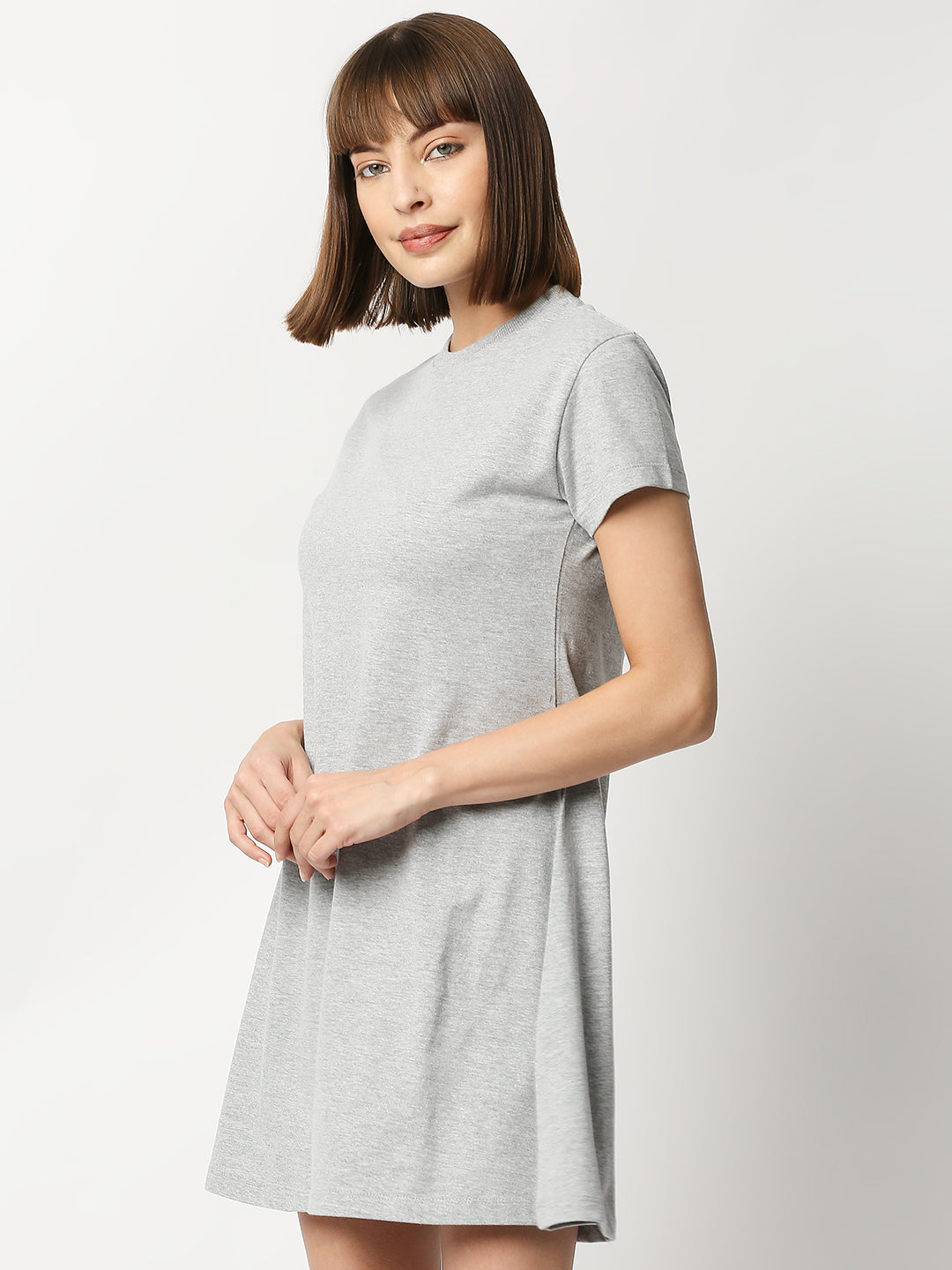 Buy BLAMBLACK Women Round neck Grey Melange Solid Half sleeves Dresses