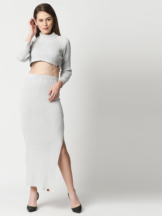 Buy Women's Flat Knit Skirt & top Set Grey Melange