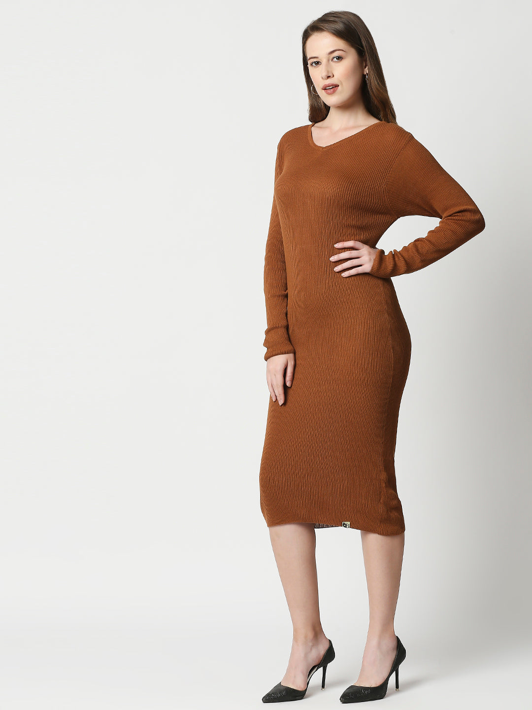 Buy Women's Flat knit Dark Brown Full Sleeves Dress