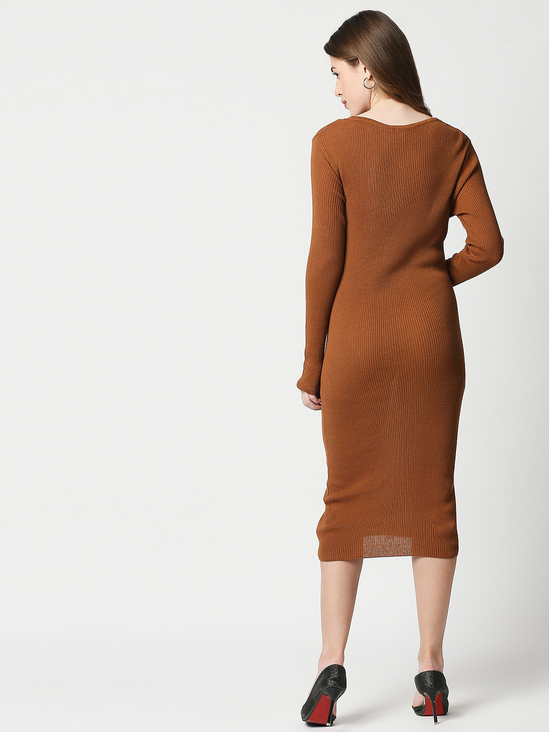 Buy Women's Flat knit Dark Brown Full Sleeves Dress