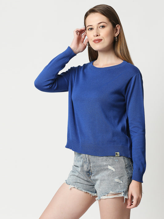 Buy Women's Flat knit Full Sleeves t-Shirt Royal Blue