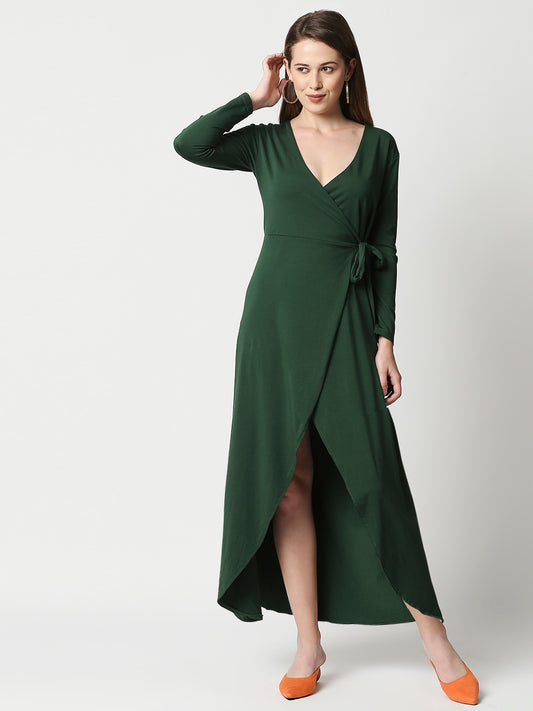 Buy Womens Gown Bottle Green Color Full Sleeves