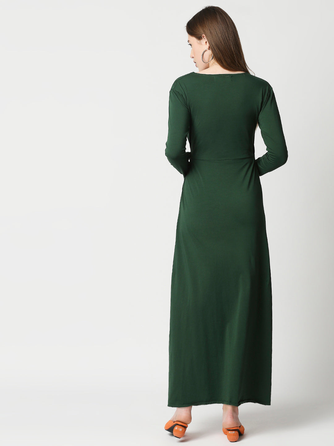 Buy Womens Gown Bottle Green Color Full Sleeves