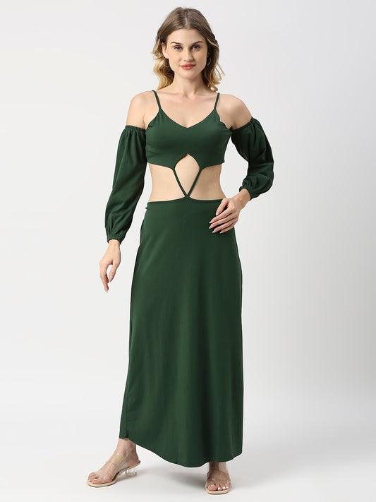 Buy Blamblack Green Maxi Waist Cutout Dress