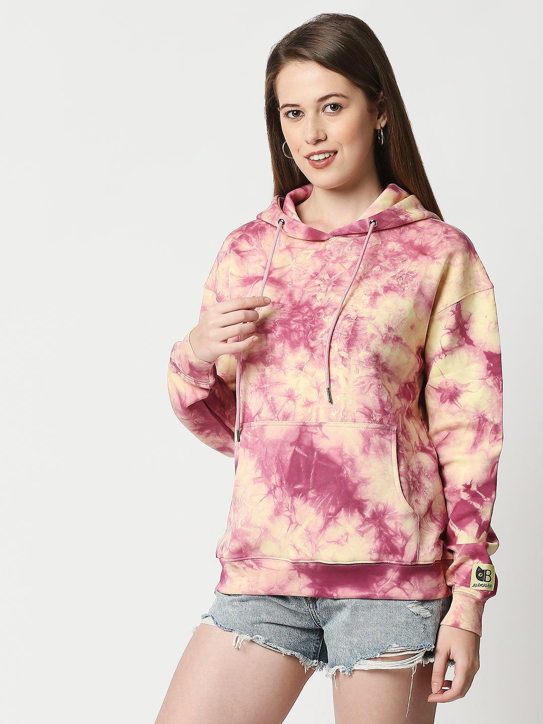 Buy Women's Full Sleeves Scuba Yellow & Pink Hoodie