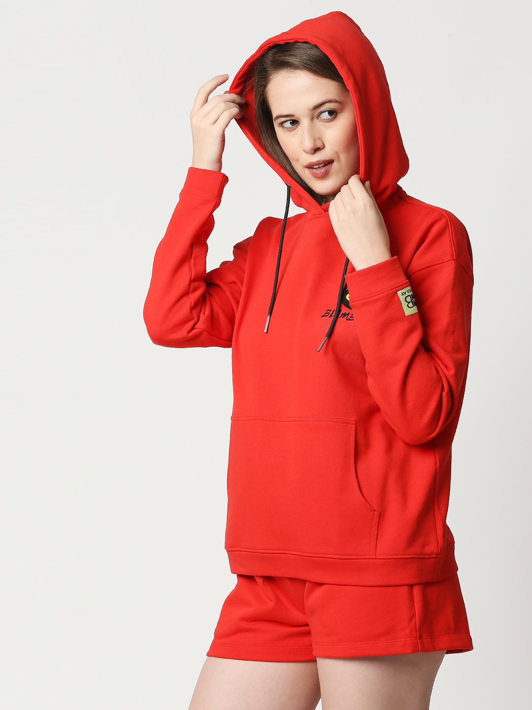 Buy Womens Hoodie and short set Front print Red