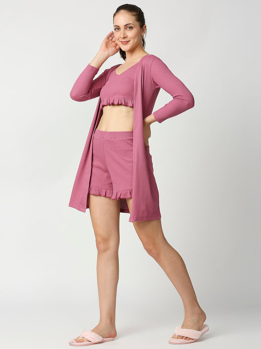 Buy Blamblack Women's Pink Color Short Set with shrug