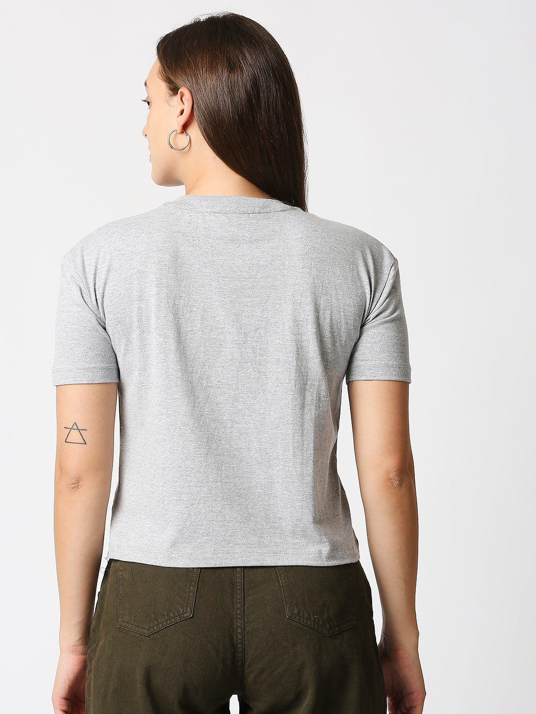 Buy Women's Short Top Chest Print Grey melange T-shirt