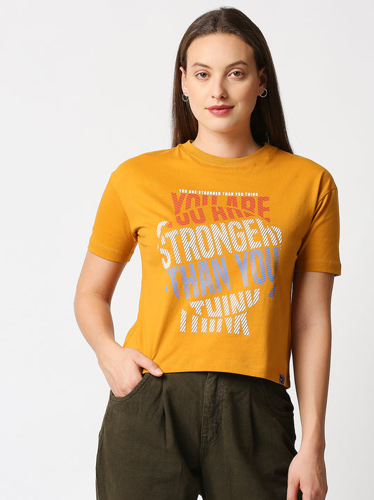 Buy Blamblack Women's Short Chest print Mustard Yellow T-shirt