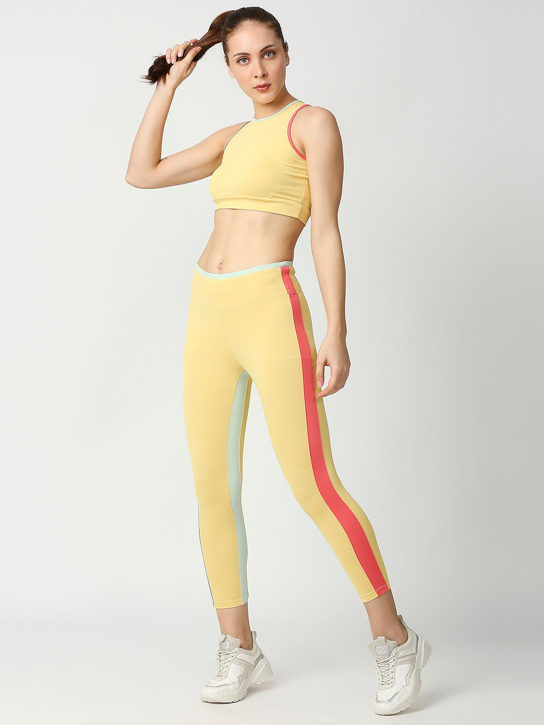 Buy Blamblack Women's Round Neck Lemon Yellow Color GYM Wear Co-Ord's Set