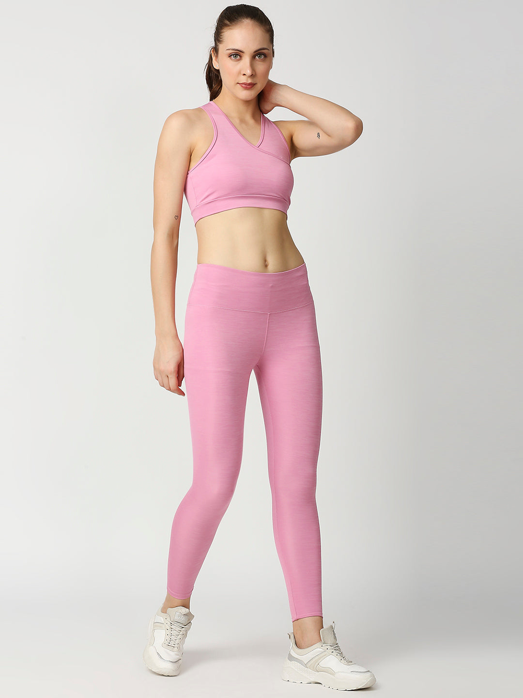 Buy Blamblack Women's Light Pink Color V-Neck GYM Wear Co-Ord's Set