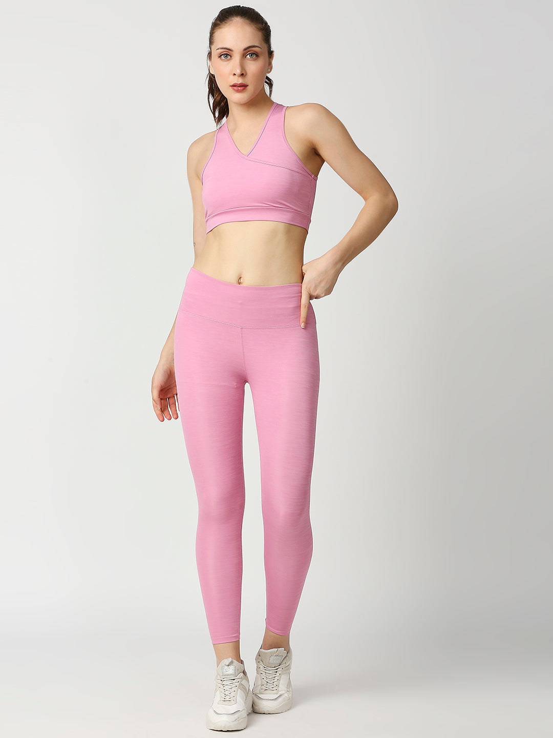 Buy Blamblack Women's Light Pink Color V-Neck GYM Wear Co-Ord's Set