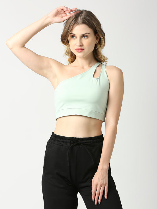 Buy Blamblack Mint Green Cropped Top With One Shoulder