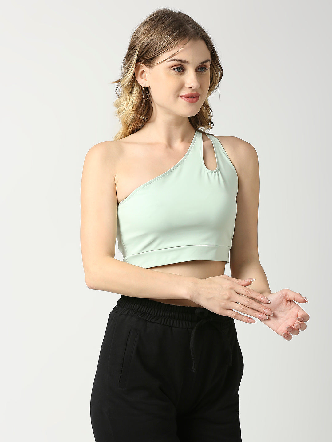 Buy Blamblack Mint Green Cropped Top With One Shoulder