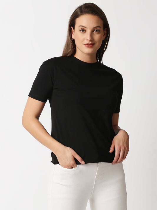 Buy Womenâ€™s Black Comfort fit Back print T-shirt.