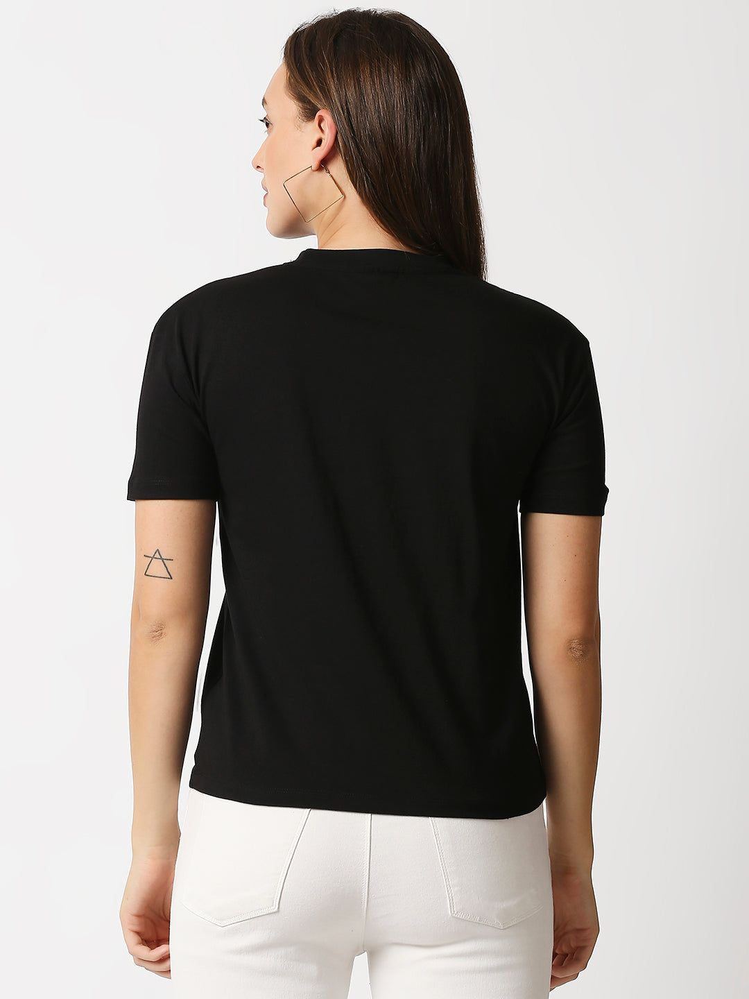 Buy Womenâ€™s Black Comfort fit Chest print T-shirt.