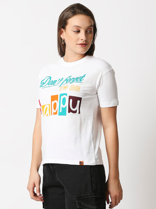 Buy Womenâ€™s White Comfort fit Chest print T-shirt.