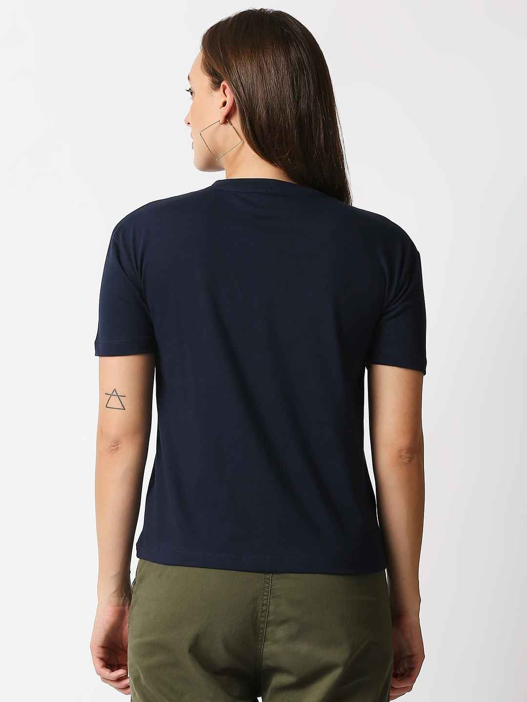 Buy Womenâ€™s Comfort fit Navy Blue Chest print T-shirt