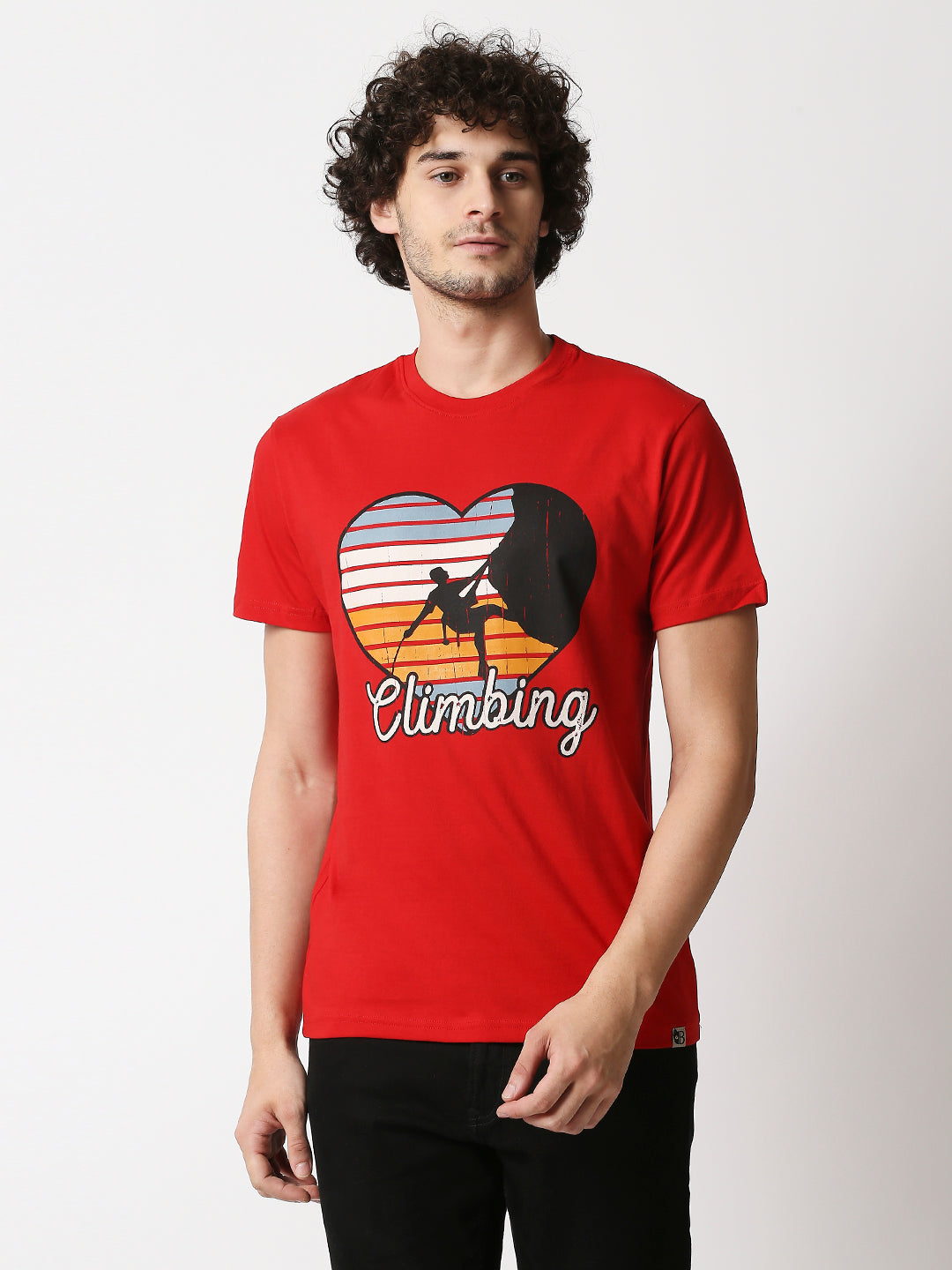 Buy Men's CHERRY RED Regular fit Chest print T-shirt