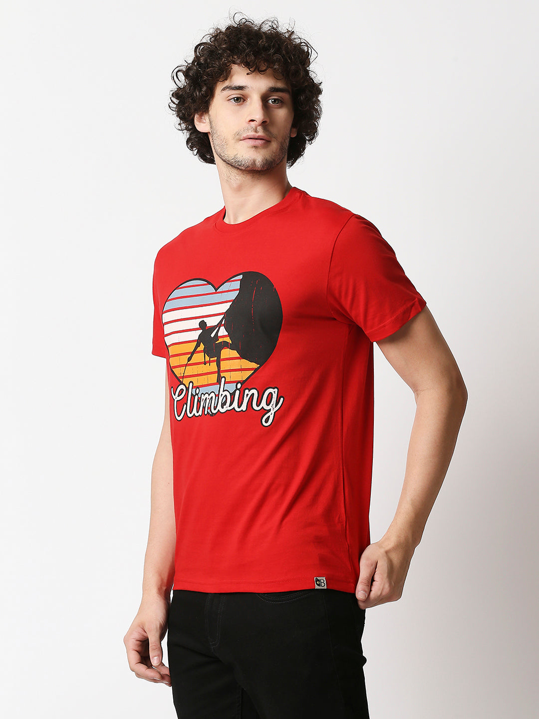 Buy Men's CHERRY RED Regular fit Chest print T-shirt