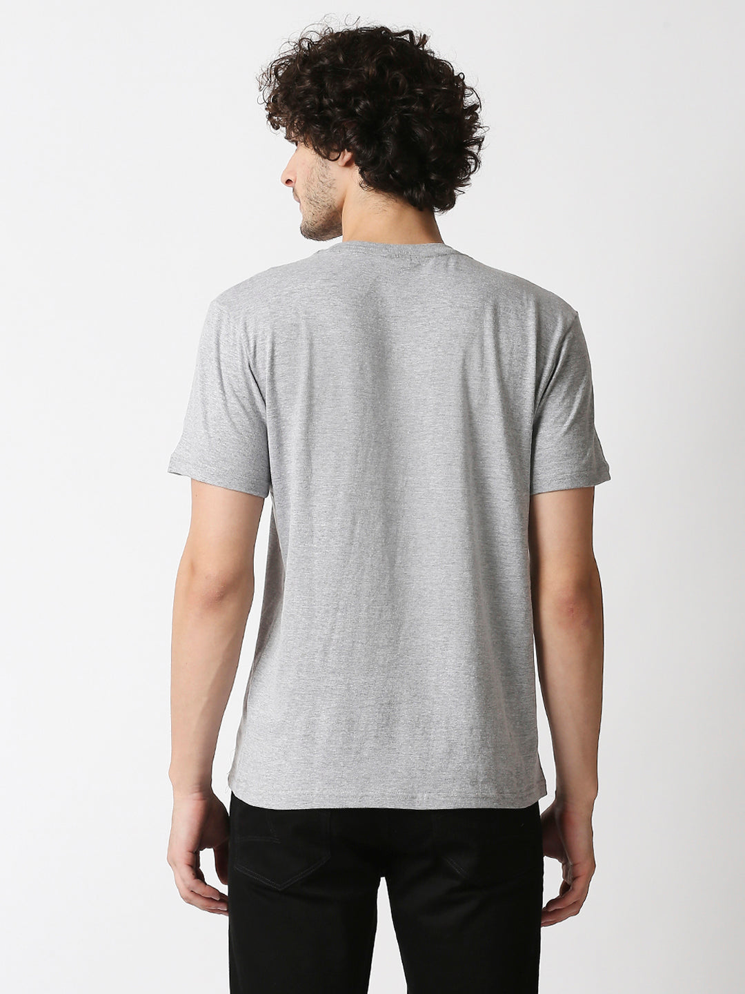 Buy Men Grey Melange Regular fit T-shirt with chest print