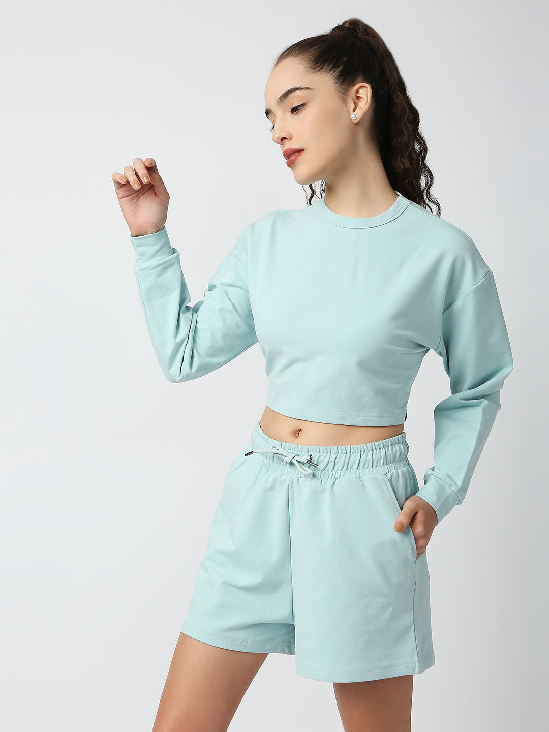 Buy Blamblack Women's Full sleeve Aqua Blue Color Co-ordinates Set