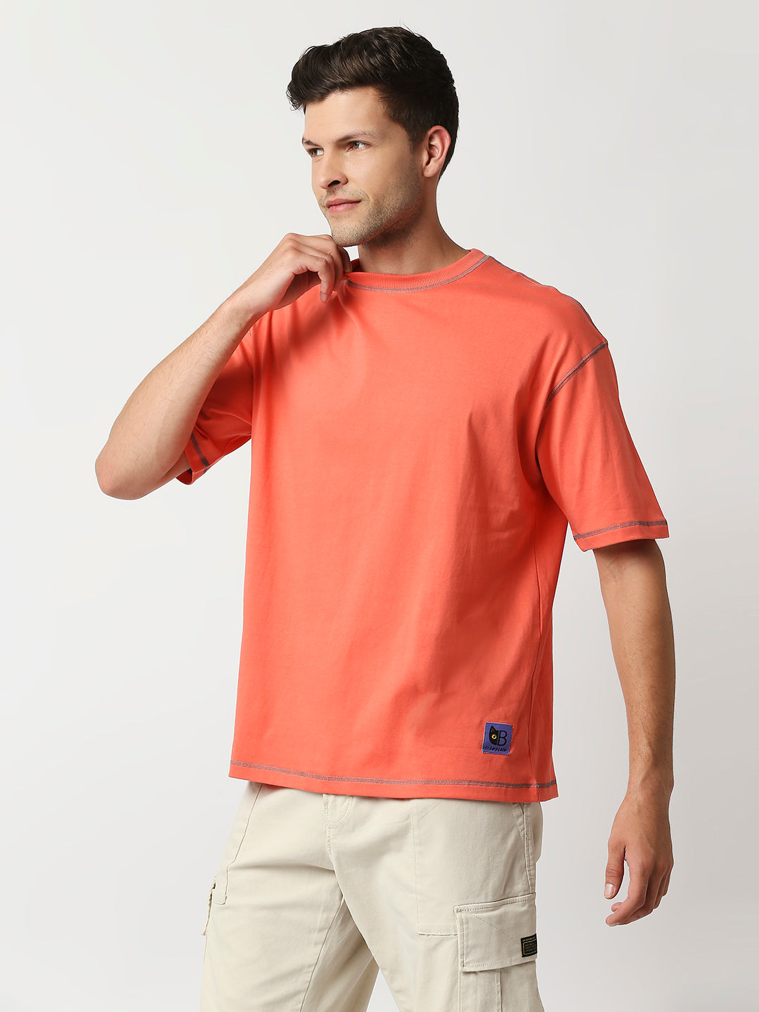 Buy Blamblack Men's Coral Color Plain Baggy T Shirt
