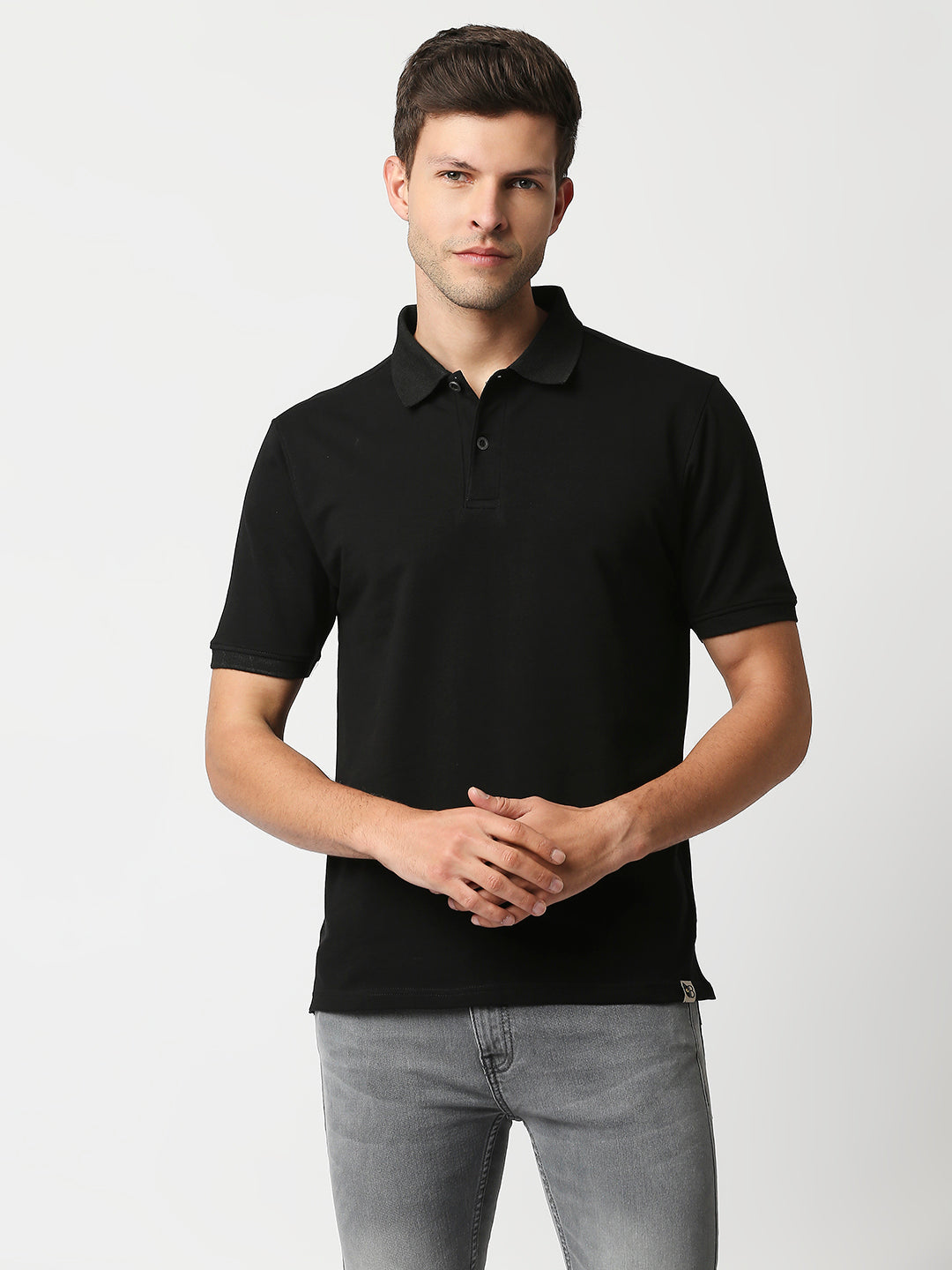 Buy Blamblack Men's Polo Plain Black color T shirt