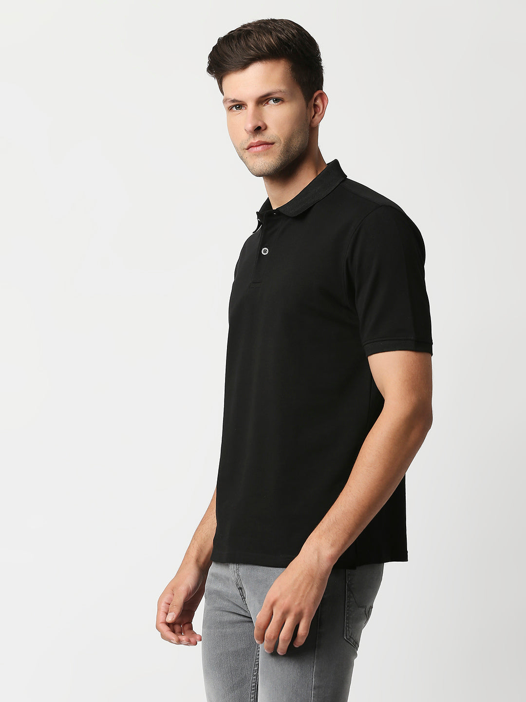 Buy Blamblack Men's Polo Plain Black color T shirt