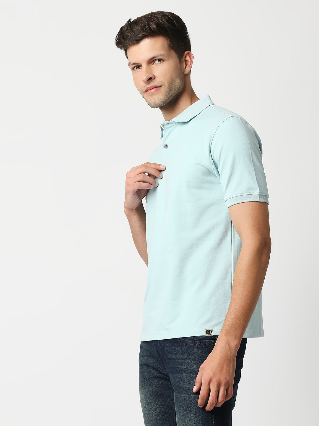 Buy Blamblack Men's Polo Plain Aqua Color T shirt