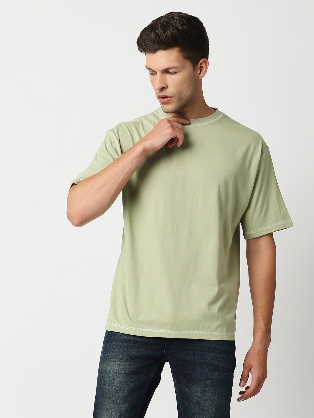 Buy Blamblack Men's Baggy Light Green Color T Shirt