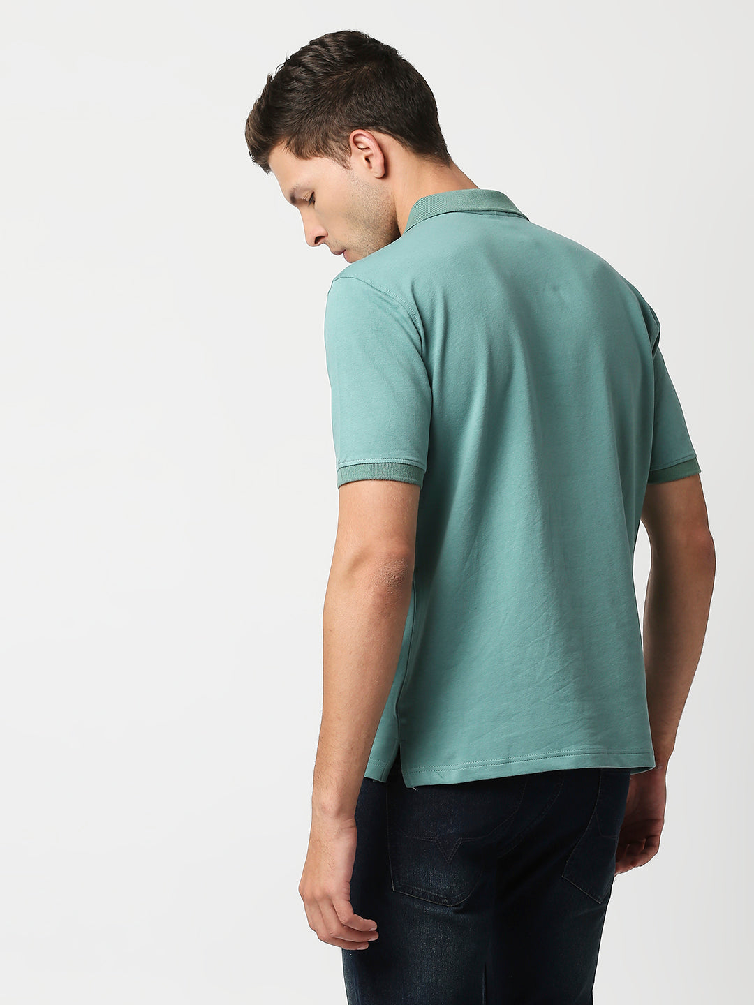 Buy Blamblack Men's Polo Plain Green Color T shirt