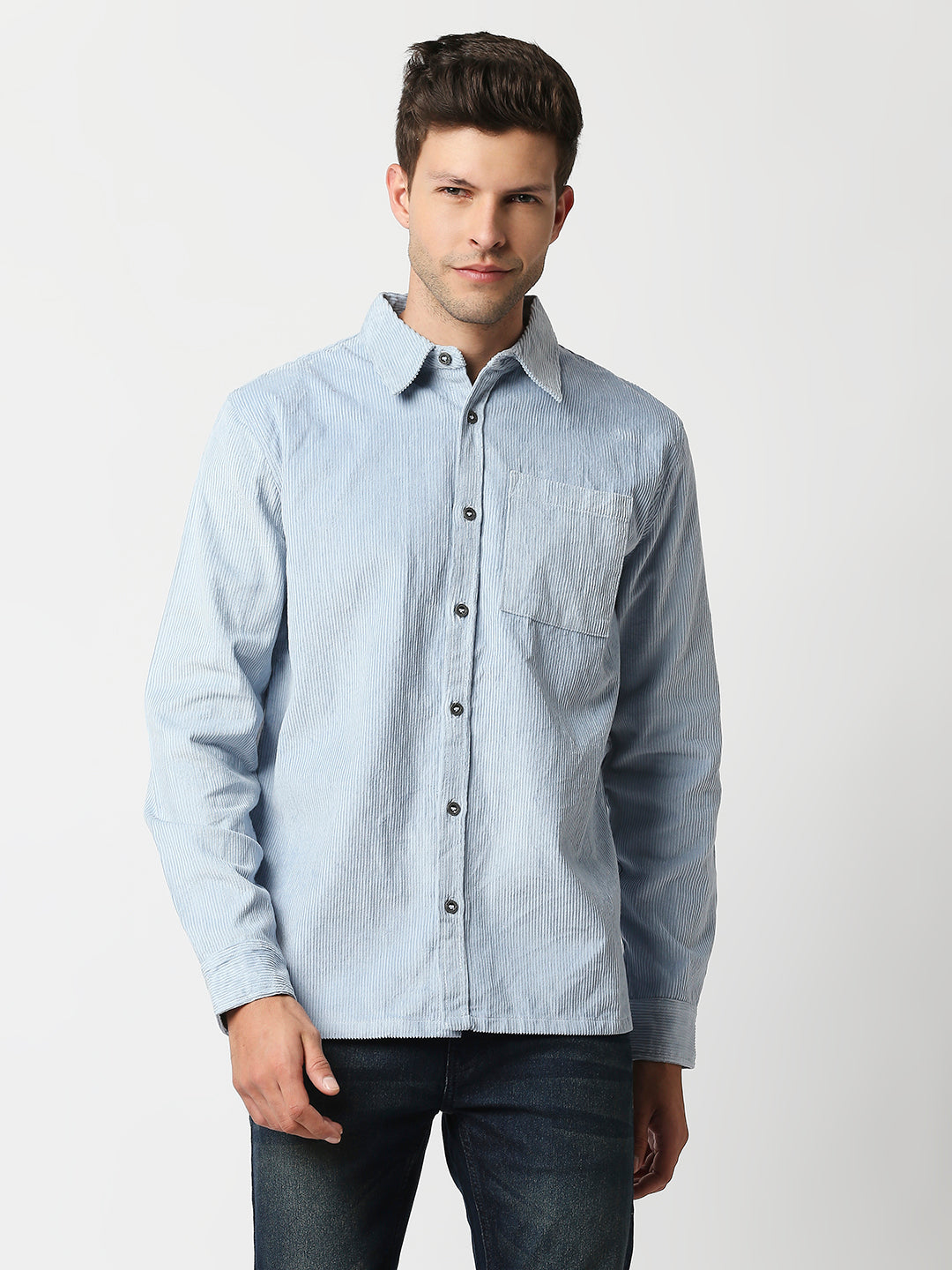 Buy Blamblack Men's Aqua Blue Color Full Sleeves Shirt