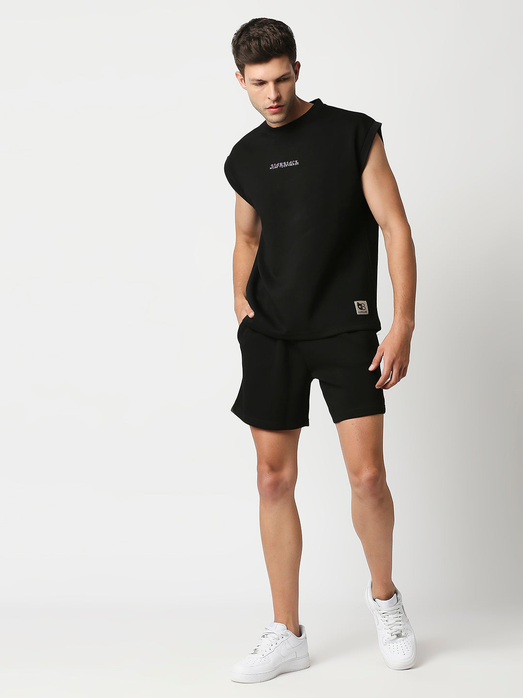Buy Blamblack Men's Black Color Vest with Short Co-ordinate Set